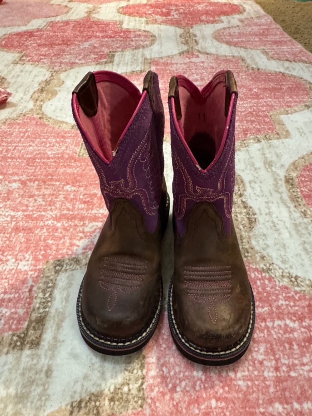Ariat Brown and Purple Kids' Western Boots with Pink Lining